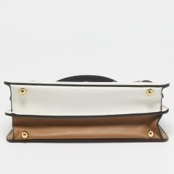 Pre Owned Fendi White/Brown Leather Small Peekaboo ISeeU Top Handle Bag