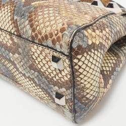 مملوكة مسبقًا Fendi Beige/Multicolor Python Mini Studded Peekaboo Top Handle Bag