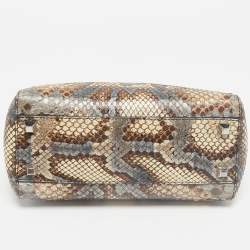 مملوكة مسبقًا Fendi Beige/Multicolor Python Mini Studded Peekaboo Top Handle Bag