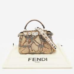مملوكة مسبقًا Fendi Beige/Multicolor Python Mini Studded Peekaboo Top Handle Bag