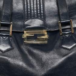 Fendi Navy Blue Glossy Leather FF Flap Tote