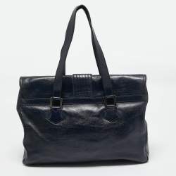 Fendi Navy Blue Glossy Leather FF Flap Tote