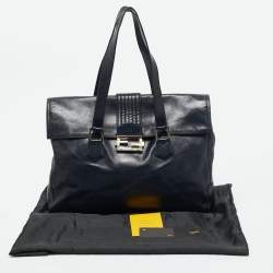Fendi Navy Blue Glossy Leather FF Flap Tote