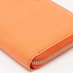 Fendi Orange Leather Zip Continental Wallet