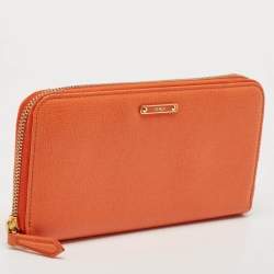 Fendi Orange Leather Zip Continental Wallet