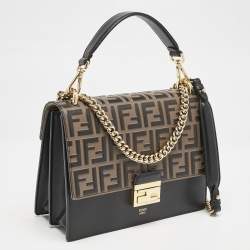 Pre Owned Fendi Brown/Black FF Embossed Leather Kan U Shoulder Bag