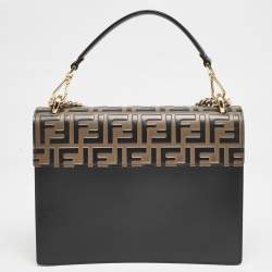Pre Owned Fendi Brown/Black FF Embossed Leather Kan U Shoulder Bag