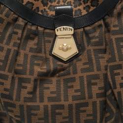 Pre Owned Fendi Brown/Black Zucca and Leopard Print Canvas Large Chef Tote