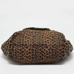 Pre Owned Fendi Brown/Black Zucca and Leopard Print Canvas Large Chef Tote