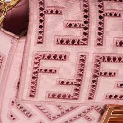 Fendi Pink FF Openwork Embroidered Canvas Medium Baguette Bag