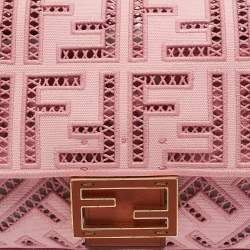 Fendi Pink FF Openwork Embroidered Canvas Medium Baguette Bag