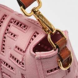 Fendi Pink FF Openwork Embroidered Canvas Medium Baguette Bag