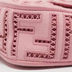 Fendi Pink FF Openwork Embroidered Canvas Medium Baguette Bag
