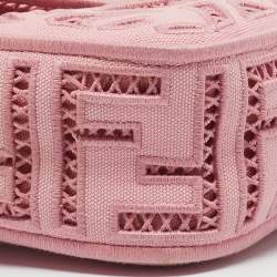 Fendi Pink FF Openwork Embroidered Canvas Medium Baguette Bag