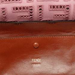 Fendi Pink FF Openwork Embroidered Canvas Medium Baguette Bag