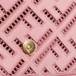 Fendi Pink FF Openwork Embroidered Canvas Medium Baguette Bag