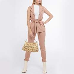 Pre Owned Fendi Beige Floral Print Zucca Canvas and Leather Chef Shoulder Bag