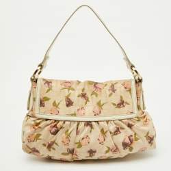 Pre Owned Fendi Beige Floral Print Zucca Canvas and Leather Chef Shoulder Bag