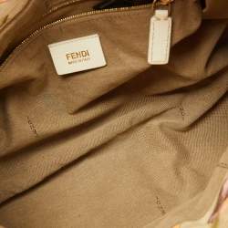 Pre Owned Fendi Beige Floral Print Zucca Canvas and Leather Chef Shoulder Bag