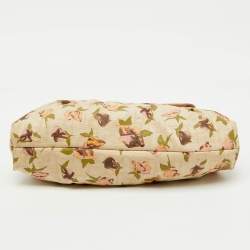 Pre Owned Fendi Beige Floral Print Zucca Canvas and Leather Chef Shoulder Bag