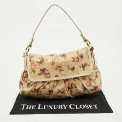 Pre Owned Fendi Beige Floral Print Zucca Canvas and Leather Chef Shoulder Bag