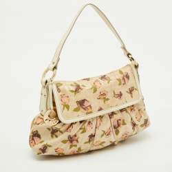 Pre Owned Fendi Beige Floral Print Zucca Canvas and Leather Chef Shoulder Bag