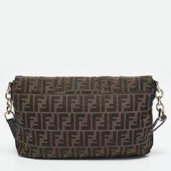 Pre Owned Fendi Tobacco Zucca Canvas and Patent Leather Mia Flap Shoulder Bag