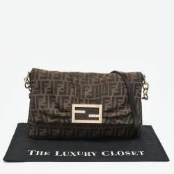 Pre Owned Fendi Tobacco Zucca Canvas and Patent Leather Mia Flap Shoulder Bag