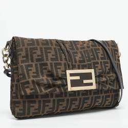 Pre Owned Fendi Tobacco Zucca Canvas and Patent Leather Mia Flap Shoulder Bag