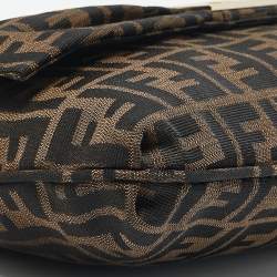 Pre Owned Fendi Tobacco Zucca Canvas and Patent Leather Mia Flap Shoulder Bag