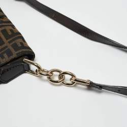 Pre Owned Fendi Tobacco Zucca Canvas and Patent Leather Mia Flap Shoulder Bag