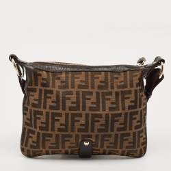 Pre Owned Fendi Tobacco Zucca Canvas and Leather Chef Zip Crossbody Bag