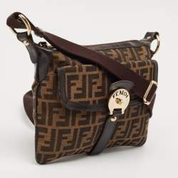 Pre Owned Fendi Tobacco Zucca Canvas and Leather Chef Zip Crossbody Bag