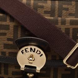 Pre Owned Fendi Tobacco Zucca Canvas and Leather Chef Zip Crossbody Bag