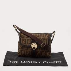Pre Owned Fendi Tobacco Zucca Canvas and Leather Chef Zip Crossbody Bag