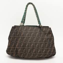 Fendi Tobacco Zucca Canvas And Patent Leather Large Mia Shoulder Bag