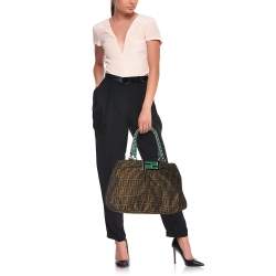 Fendi Tobacco Zucca Canvas And Patent Leather Large Mia Shoulder Bag
