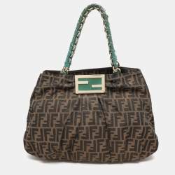 Fendi Tobacco Zucca Canvas And Patent Leather Large Mia Shoulder Bag