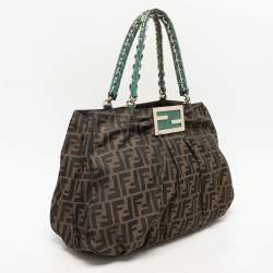 Fendi Tobacco Zucca Canvas And Patent Leather Large Mia Shoulder Bag