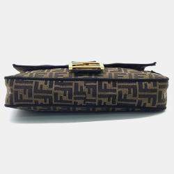 Fendi Brown Fabric Baguette Large Bag