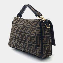 Fendi Brown Fabric Baguette Large Bag