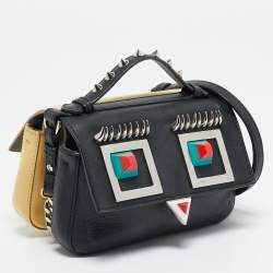 Fendi Black/Yellow Leather Hypnoteyes Double Micro Baguette Crossbody Bag