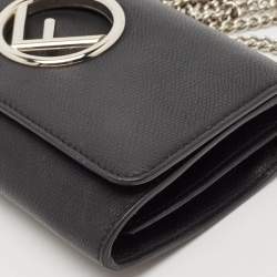Fendi Black Leather Kan I F Wallet On Chain 