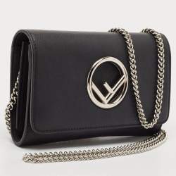 Fendi Black Leather Kan I F Wallet On Chain 