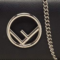 Fendi Black Leather Kan I F Wallet On Chain 