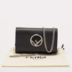 Fendi Black Leather Kan I F Wallet On Chain 
