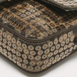 Fendi Tobacco Zucca Canvas and Sequins Mini Baguette Bag