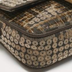 Fendi Tobacco Zucca Canvas and Sequins Mini Baguette Bag