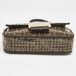 Fendi Tobacco Zucca Canvas and Sequins Mini Baguette Bag