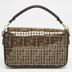 Fendi Tobacco Zucca Canvas and Sequins Mini Baguette Bag